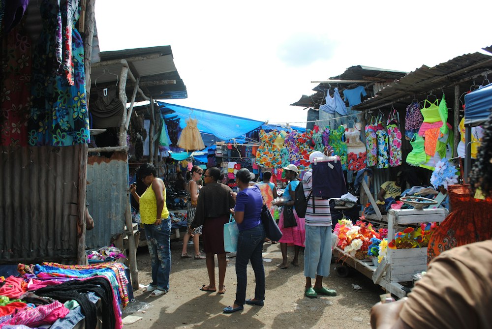 Shoppers at a street market near Falmouth, Jamaica